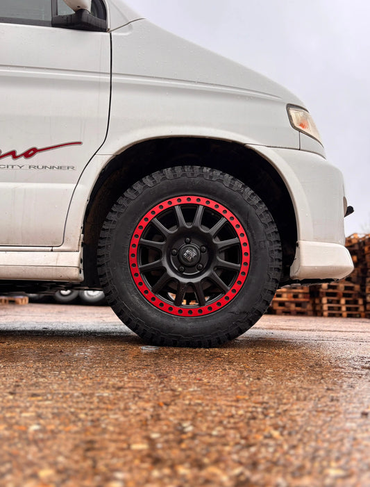 Rogue George 16 inch Satin Black Red Lip 5x160 — wheel for Transit Custom, MK5-MK9, Trend | Loodys