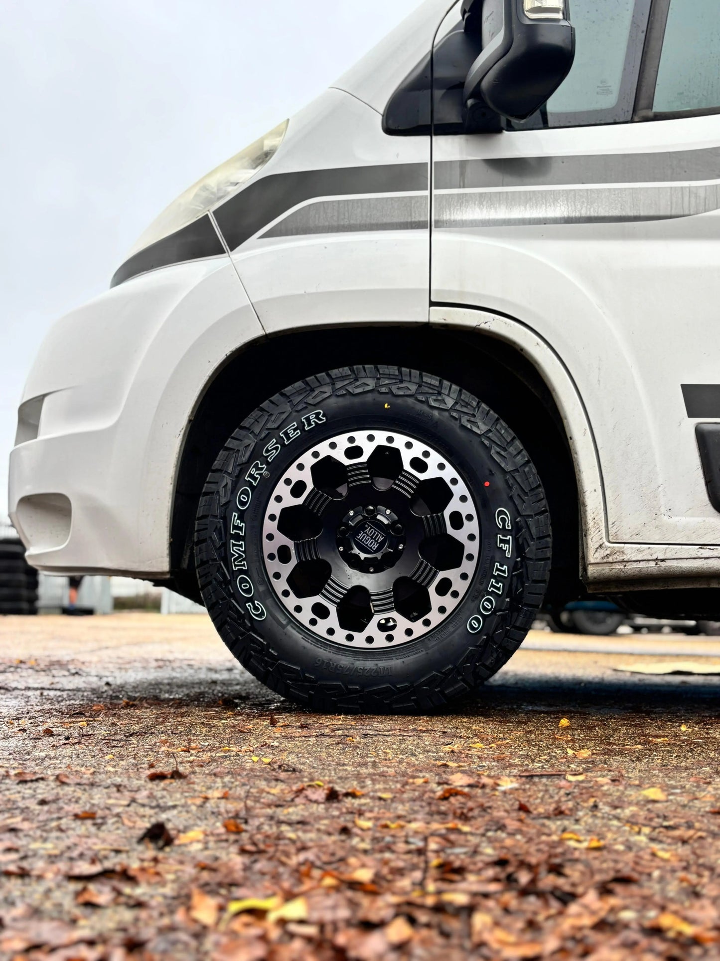 Complete Wheel Set — Rogue Robust 2 16 inch Satin Black Silver Lip 5x130 (Ducato Maxi / Boxer / Jumper Maxi)