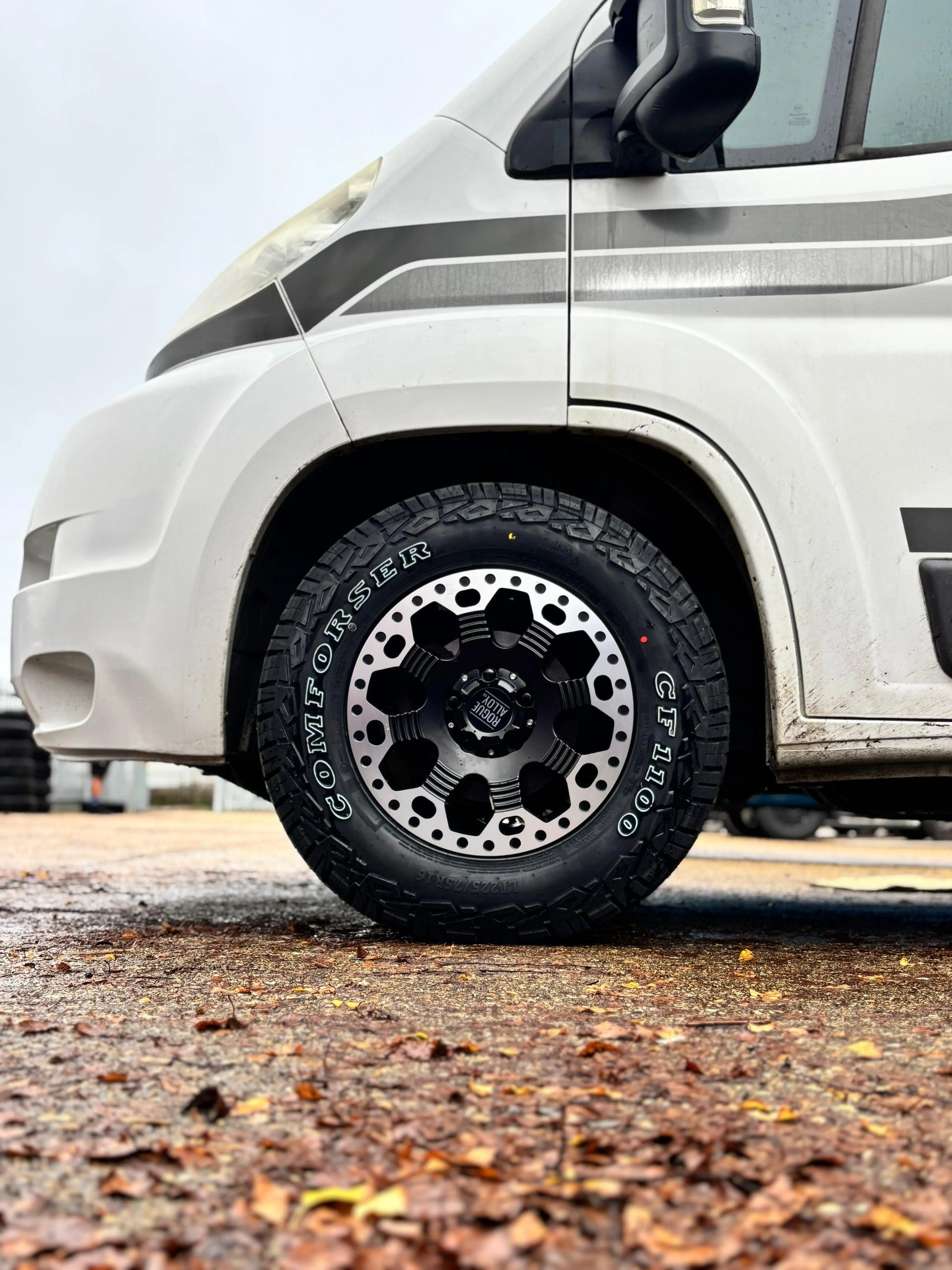Complete Wheel Set — Rogue Robust 2 16 inch Satin Black Silver Lip 5x130 (Ducato Maxi / Boxer / Jumper Maxi)